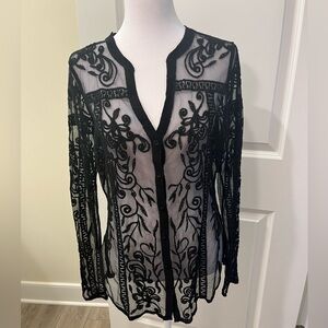 Ember Sheer Lace Look V-Neck Shirt